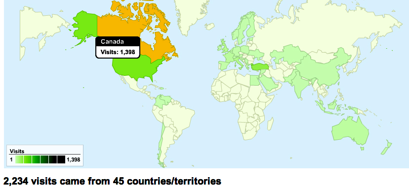 Worldwide Traffic Sources to www.OutThereSomewhere.ca since January 1, 2010
