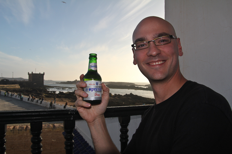 Chris enjoying Morocco's special brew of beer. 