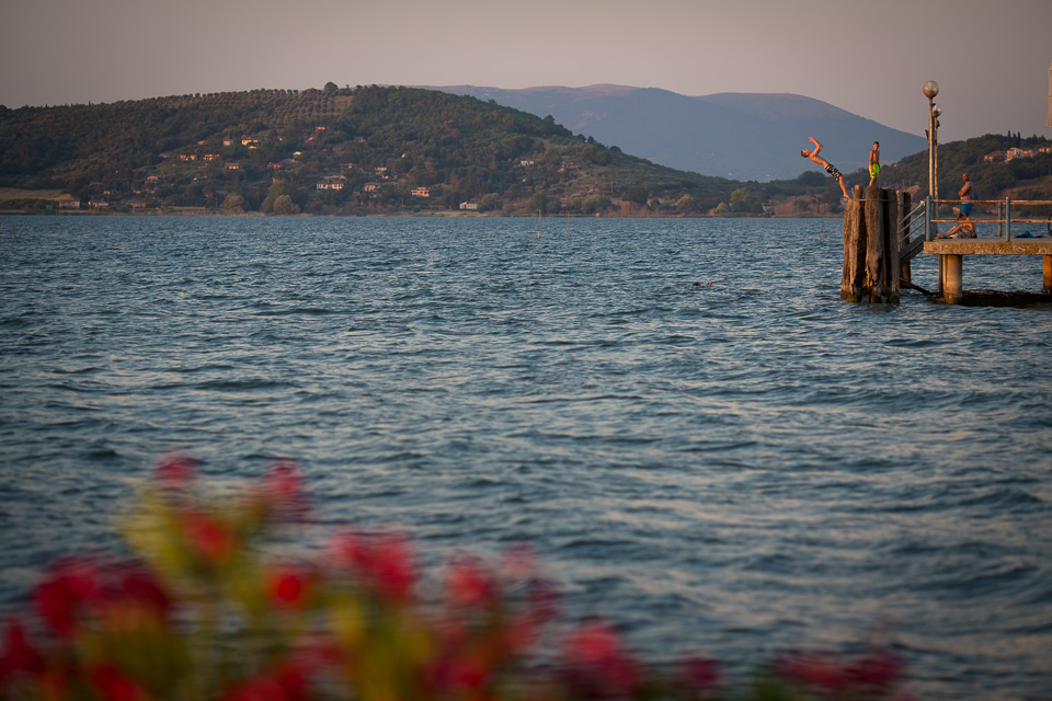 Italian boys cooling off in Lake Trasimeno.